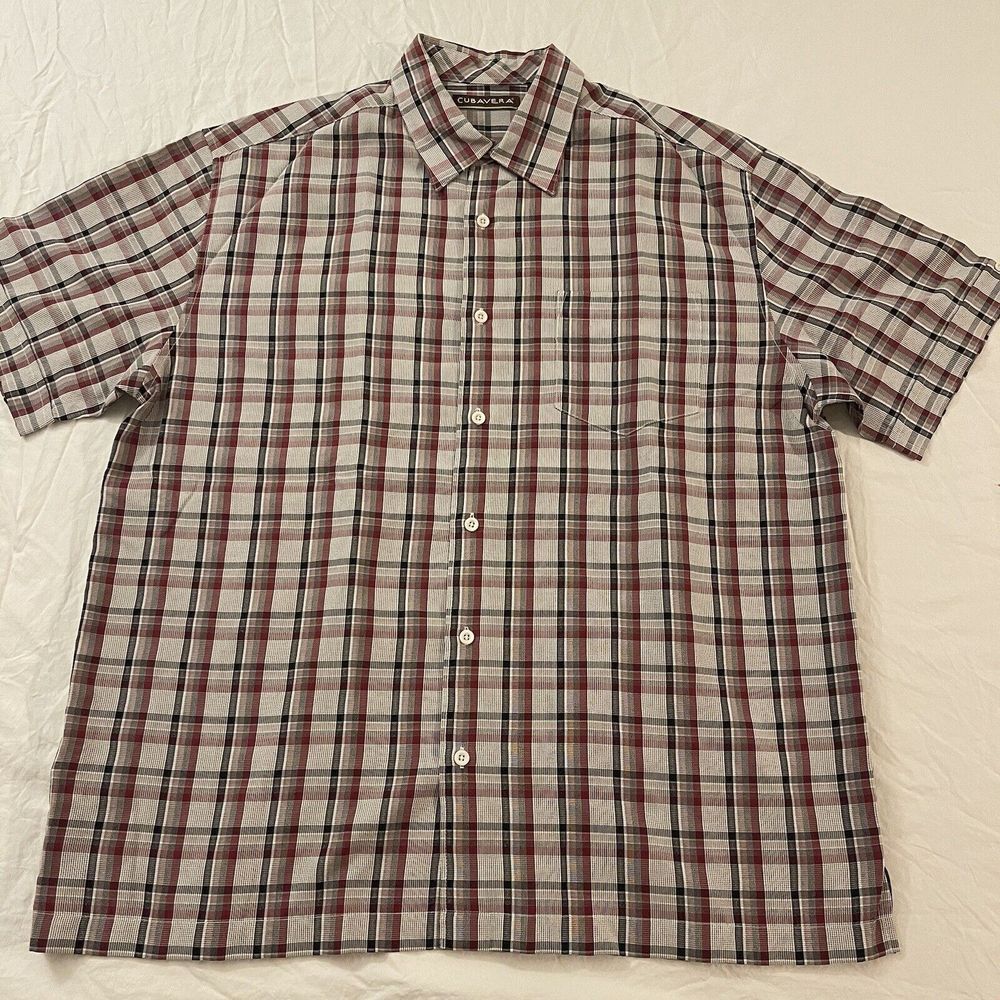 Cubavera Shirt Mens Size XL Plaid Multicolored Button Down Short Sleeve Pockets